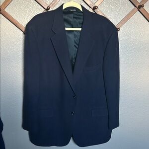 Vintage Men's Navy Single-Breasted Blazer - Two-Button Sport Coat - Camel Hair